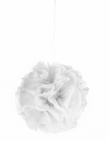 Valkoinen ripustettava pompon-koriste 25 cm 1